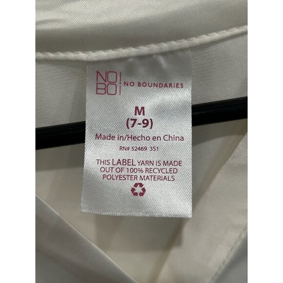 No Boundaries Womens White Short Sleeve Buttoned Blouse Ruched Tie Cuffs Sz M - Picture 5 of 10